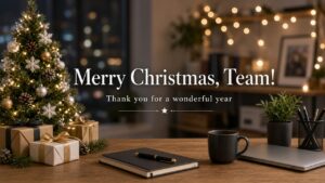 Christmas messages for coworkers written on a festive office holiday card