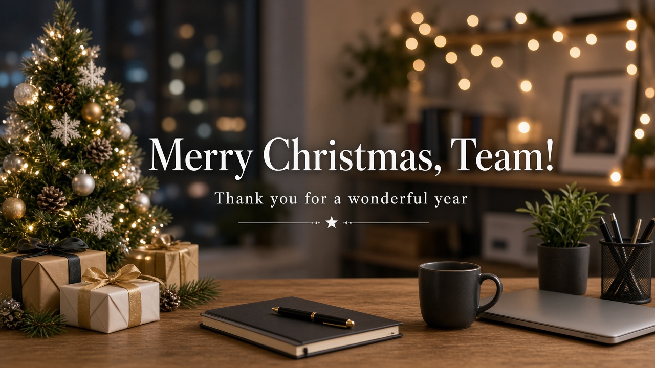 Christmas messages for coworkers written on a festive office holiday card