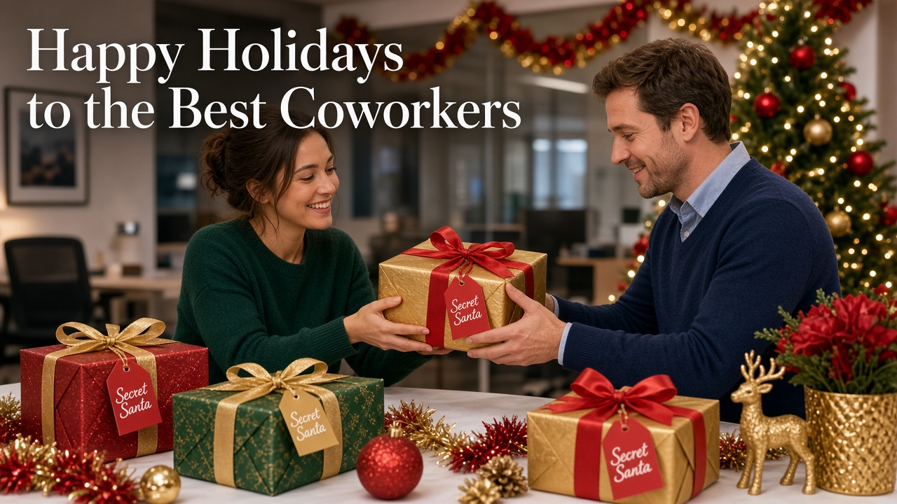 Secret Santa gift with Christmas messages for coworkers note
