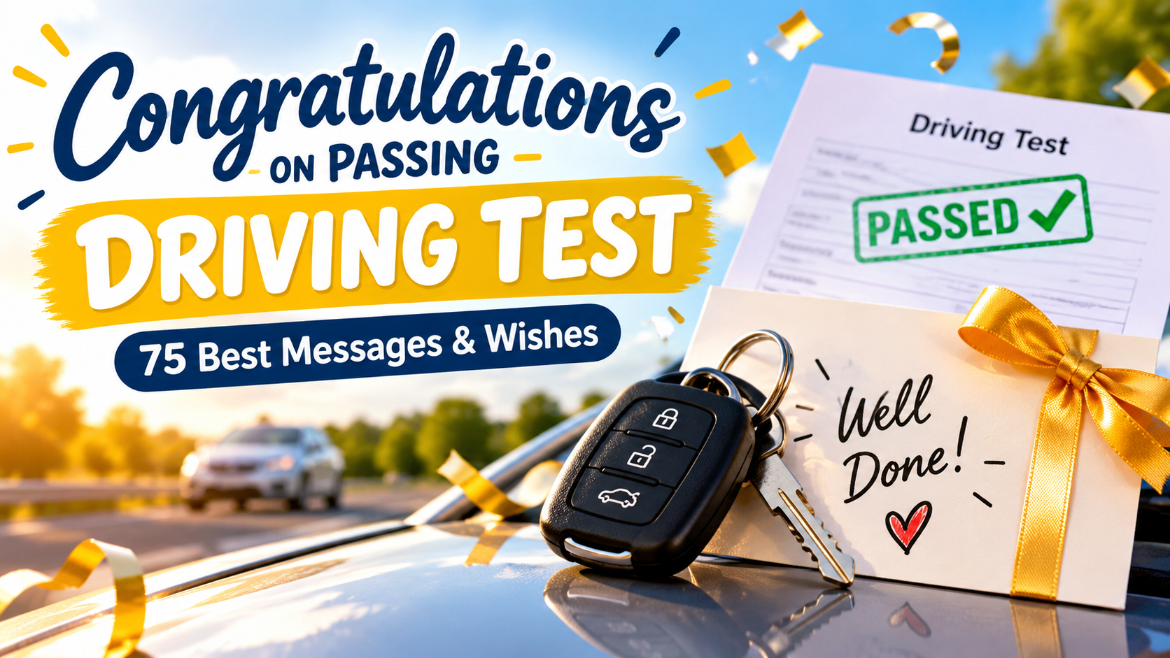 Congratulations on passing driving test greeting card with car keys and passed test result