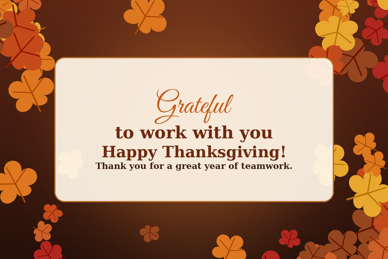 Thanksgiving messages for coworkers card with autumn leaves