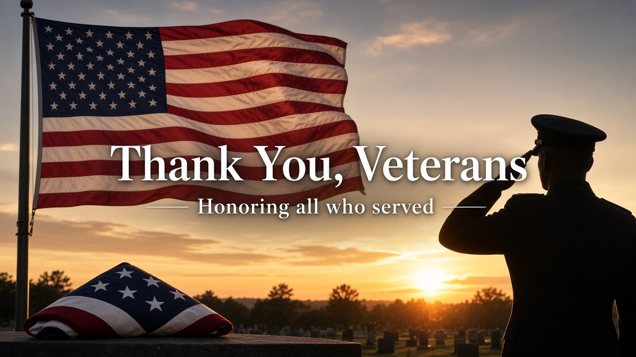 Veterans Day thank you messages with American flag stars and stripes